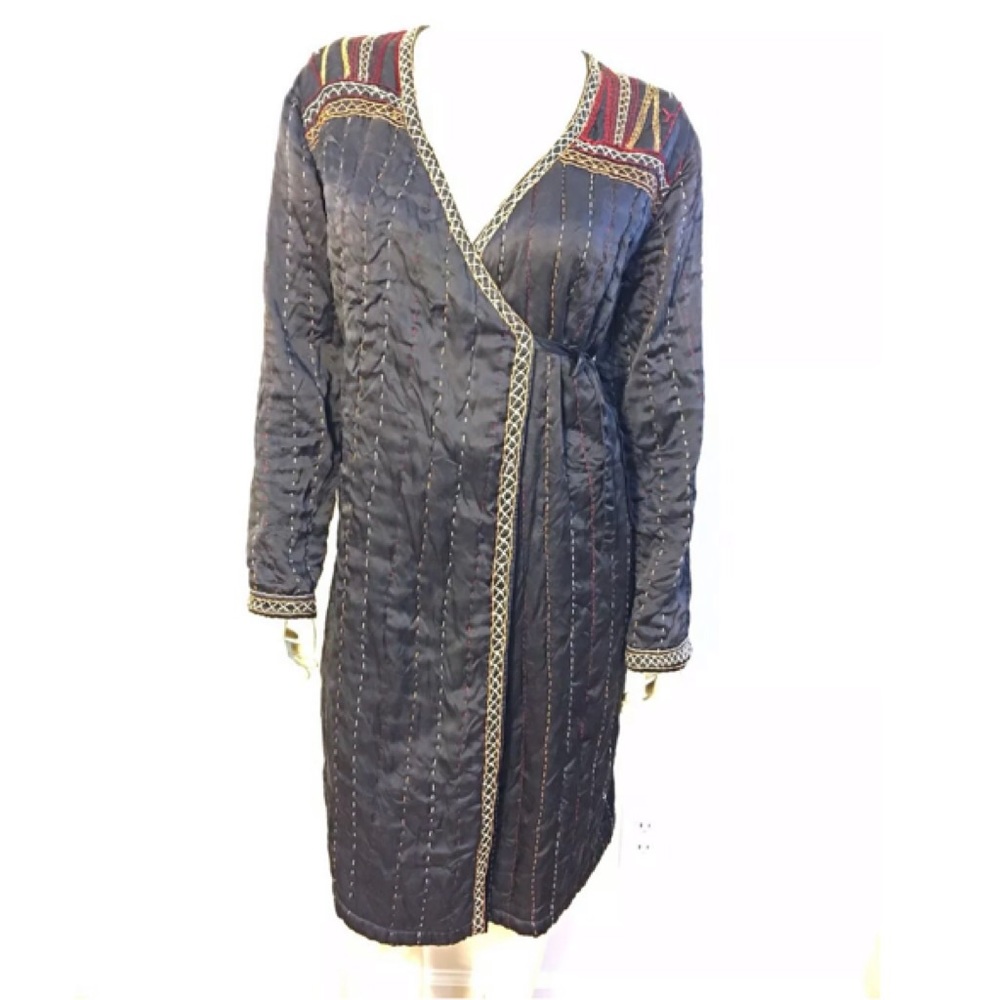 Stella Forest Embroidered Black Silk Wrap Dress